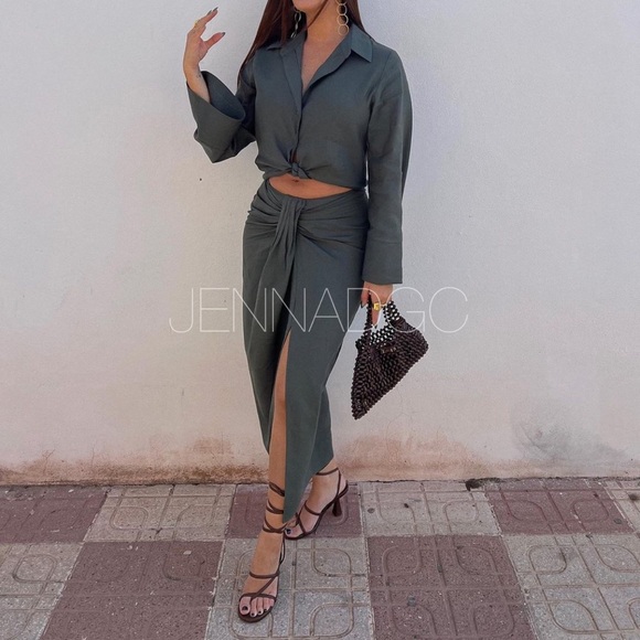 Zara Linen Blend Knotted Midi Skirt NWT - Picture 9 of 12